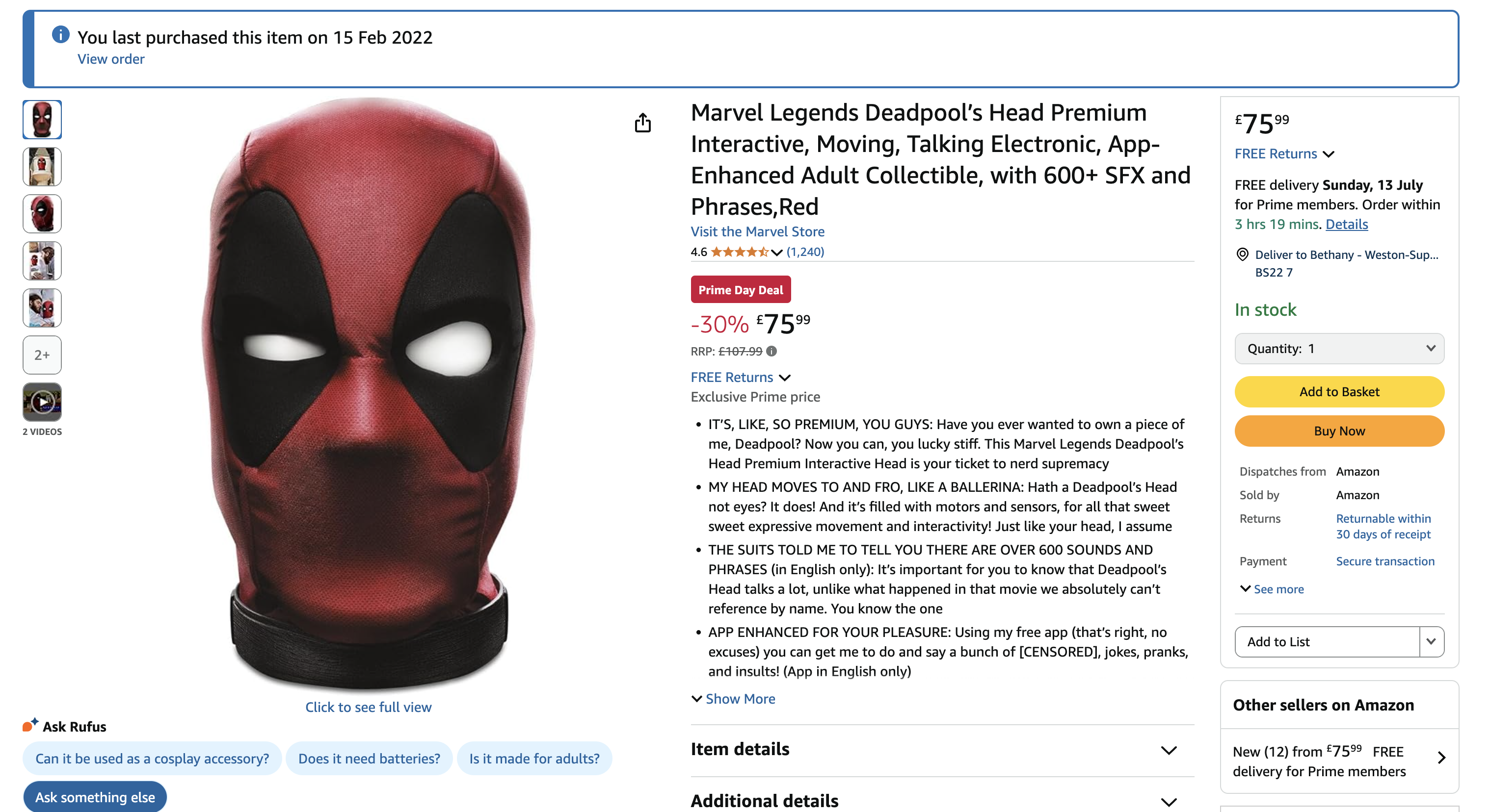 Hasbro Deadpool Head deal Prime Day