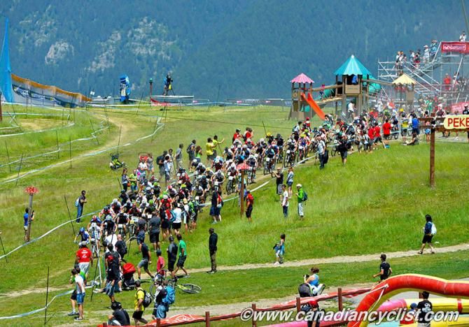 The start of the elite men's World Cup race in Vallnord, Andorra