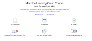 A screenshot of a Google learning platform advertising a free course on machine learning with TensorFlow concepts