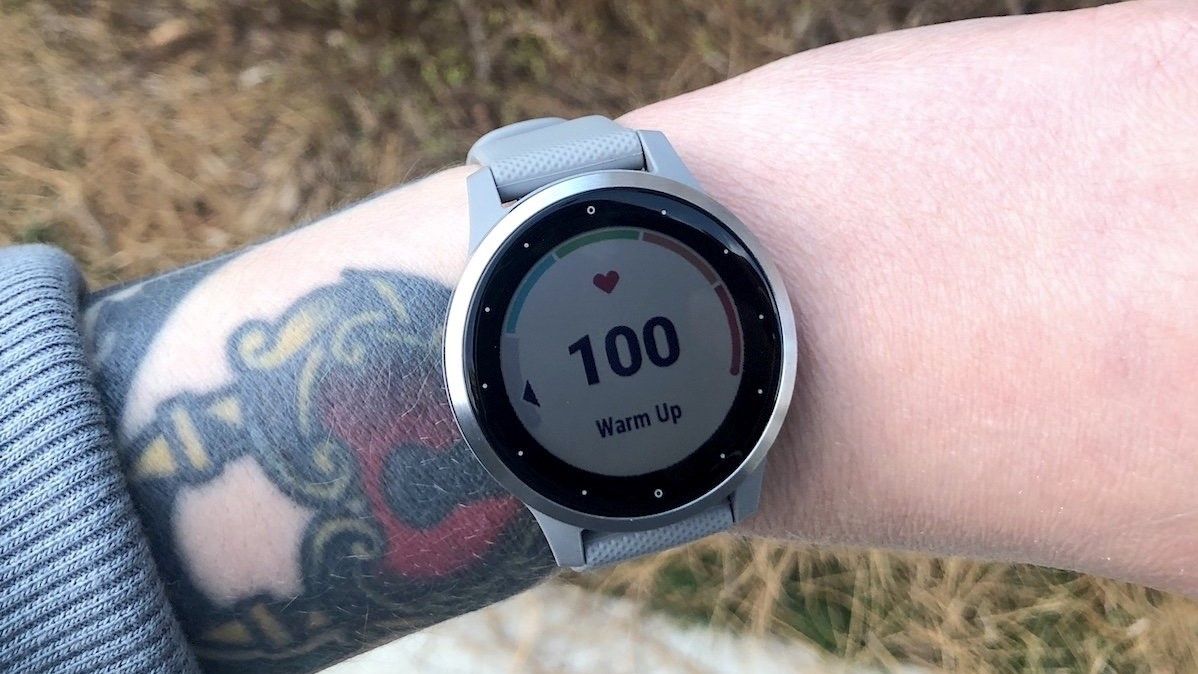 Garmin Vivoactive 4 watch face showing heart rate