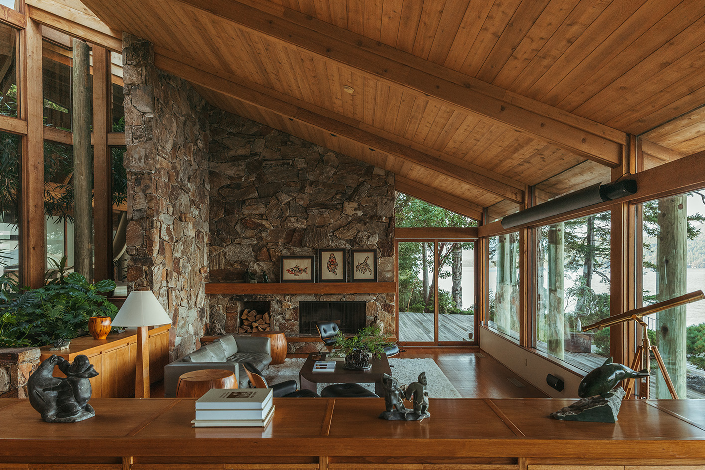 The Morse House, a modernist house in vancounver, set on a forested hill looking out towards the water