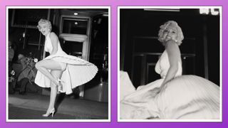 images of Marilyn Monroe and Ana de Armas playing her side by side wearing white dress