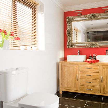 red bathroom makeover