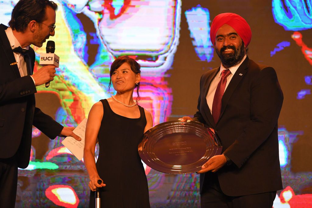 Japan's Keiko Noguchi accepts the award for Para-Cycling women's C2