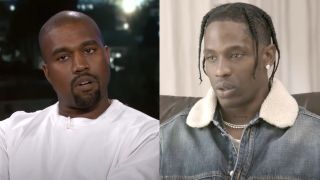 kanye west during a jimmy kimmel live interview and travis scott during a charlamagne tha god interview