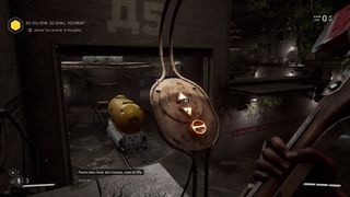 Atomic Heart yellow canister in Pesticide Workshop moving along the tracks