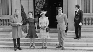 Prince Philip, Duke of Edinburgh, his wife Queen Elizabeth II, their son Charles, Prince of Wales, with Wallis Simpson, Duchess of Windsor (second on the L).