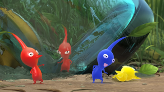 three pikmin laughing at another one 