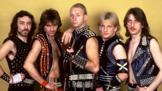 Judas Priest posing for a photograph in the early 1980s