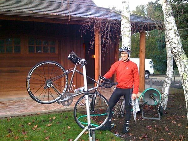 Mike does bike cleaning duty to keep the rigs shiny and working.