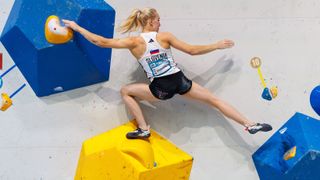 Janja Garnbret of Slovenia is seen during the women's boulder finals of the IFSC Climbing World Cup Innsbruck on June 27, 2025 in Innsbruck, Austria.