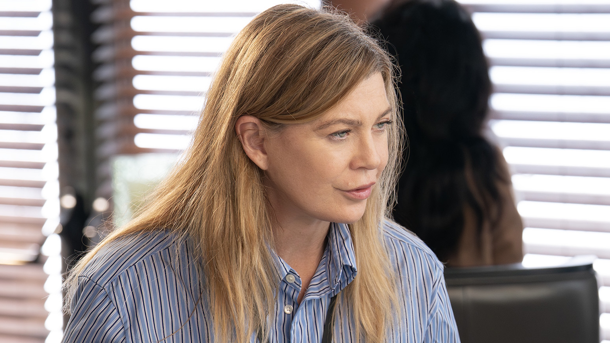 Ellen Pompeo is shown as Meredith Grey on Grey's Anatomy.