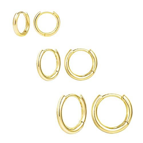 Gold Hoop Earrings, 925 Sterling Silver Earrings for Women Girls Small Hoop Earrings Hypoallergenic Cartilage Sleepers Earrings Set for Multiple Piercing