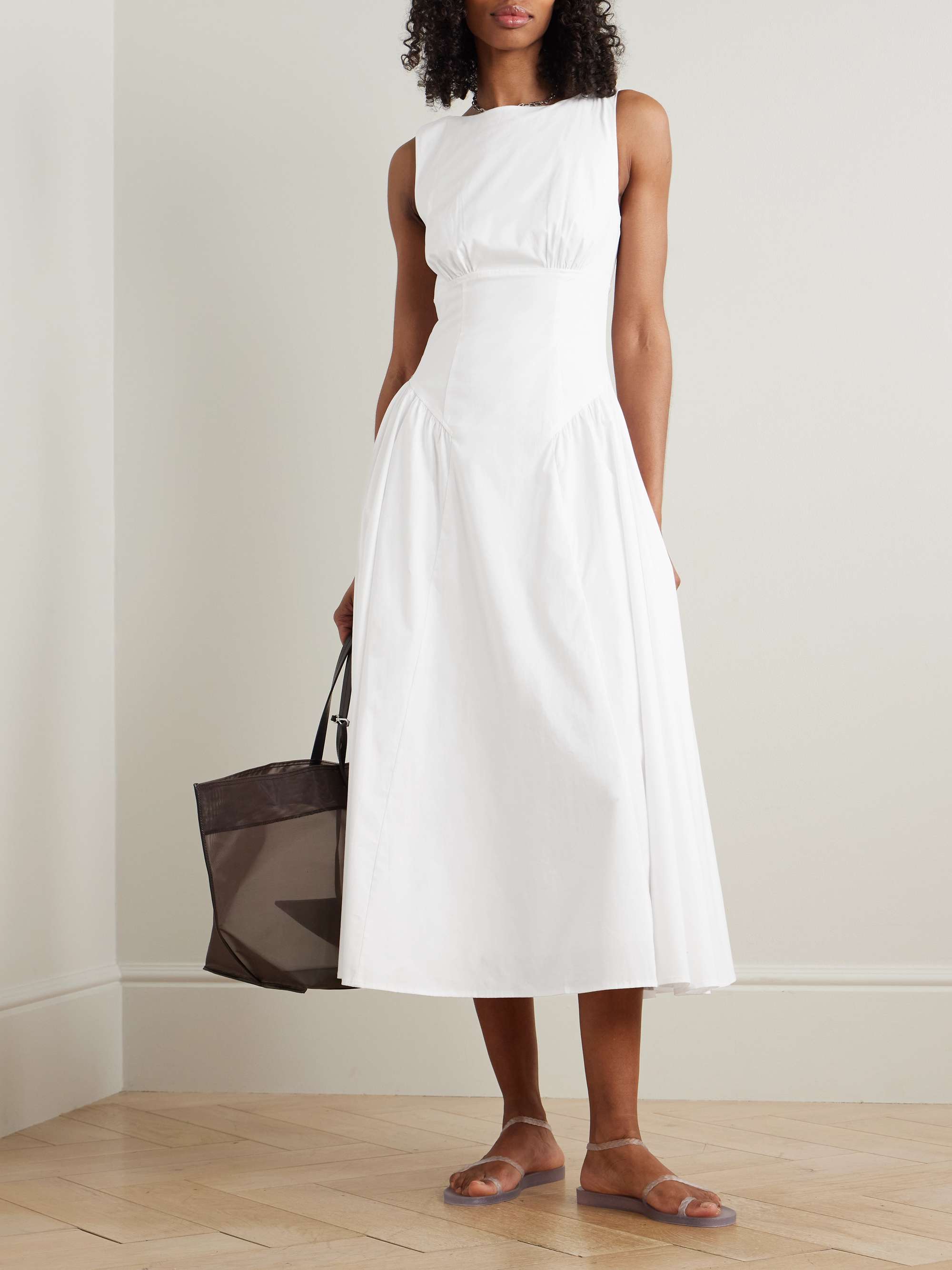 Gwen Paneled Pleated Cotton-Blend Poplin Midi Dress