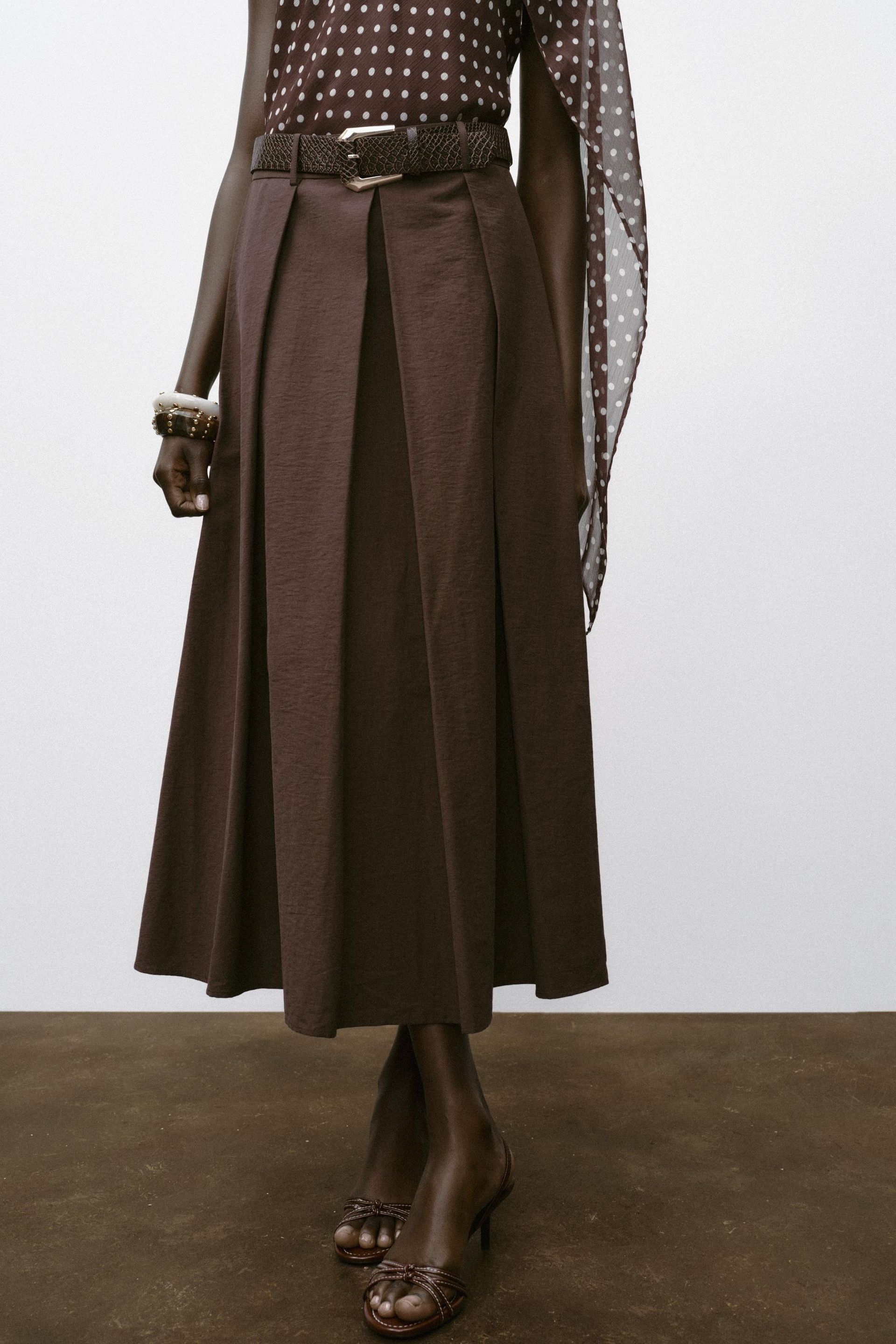 Belted Midi A-Line Skirt