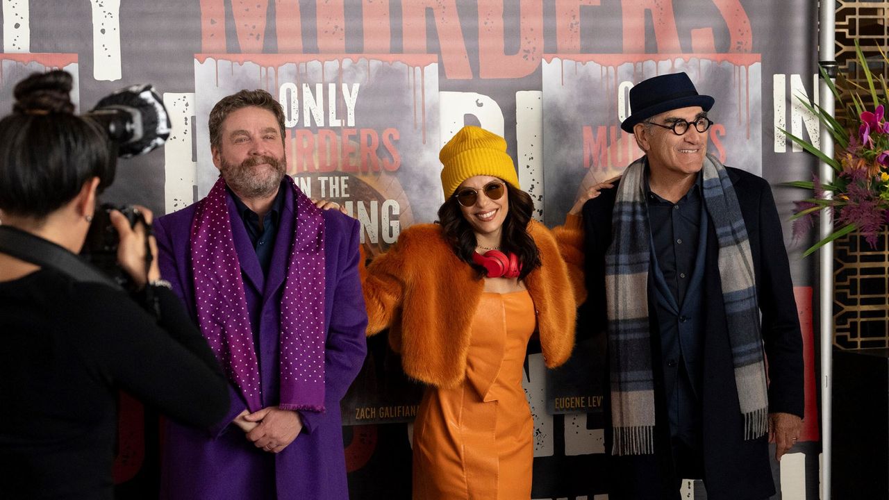 Zach Galifianakis, Eva Longoria and Eugene Levy in Only Murders in the Building