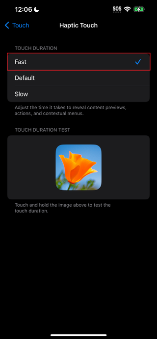 Fast haptics option in iOS