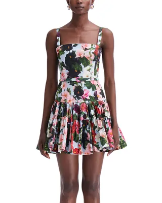 Floral Print Belted Sleeveless Dress