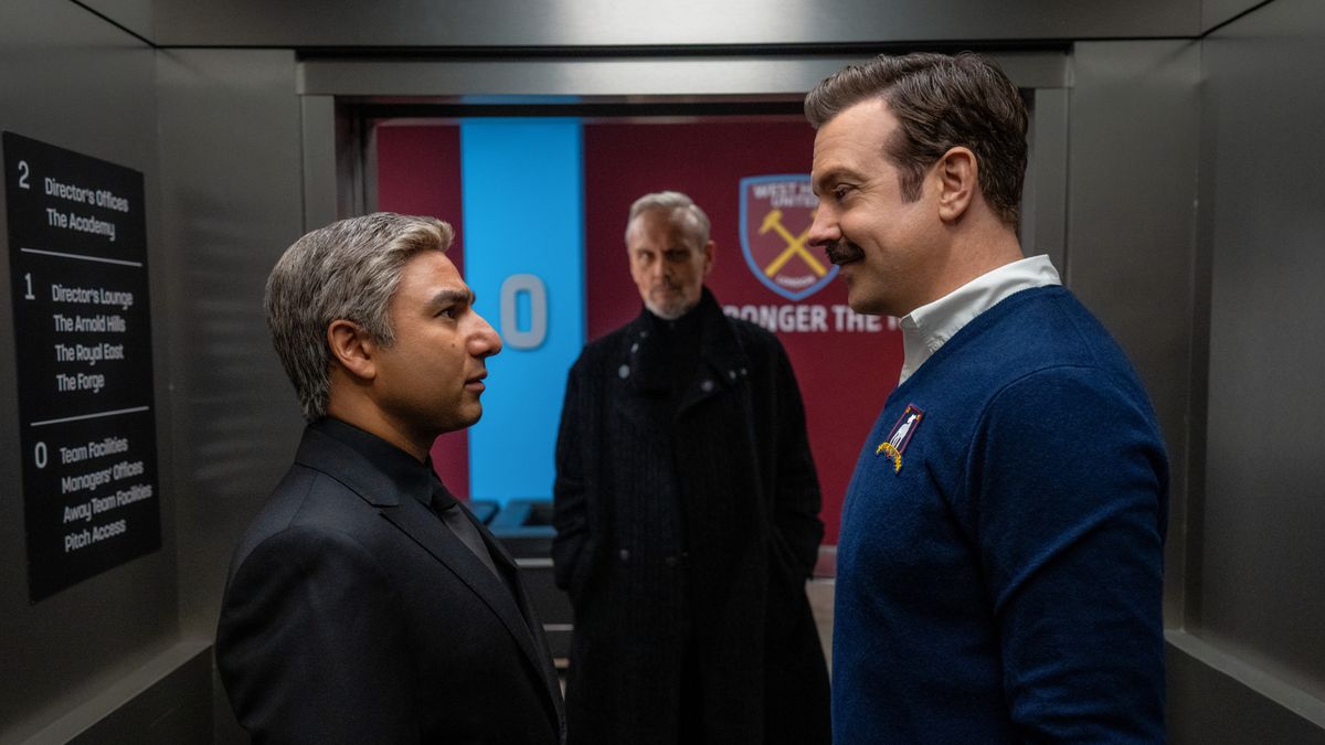 Nick Mohammed, Anthony Head and Jason Sudeikis in Ted Lasso