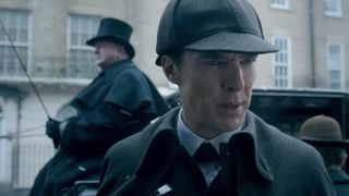 A close up of Benedict Cumberbatch as a Victorian-era Sherlock Holmes in Sherlock