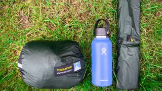 Terra Nova Southern Cross 1 and pole bag in comparison with flask