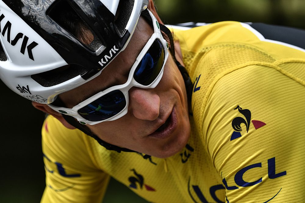 Geraint Thomas (Team Sky) wearing the yellow jersey during stage 13 at the Tour de France