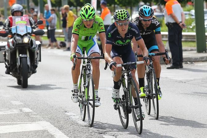 Angel Madrazo (Movistar), Maciej Paterski (Cannondale) and David Lopez (Sky) escaped from the breakaway