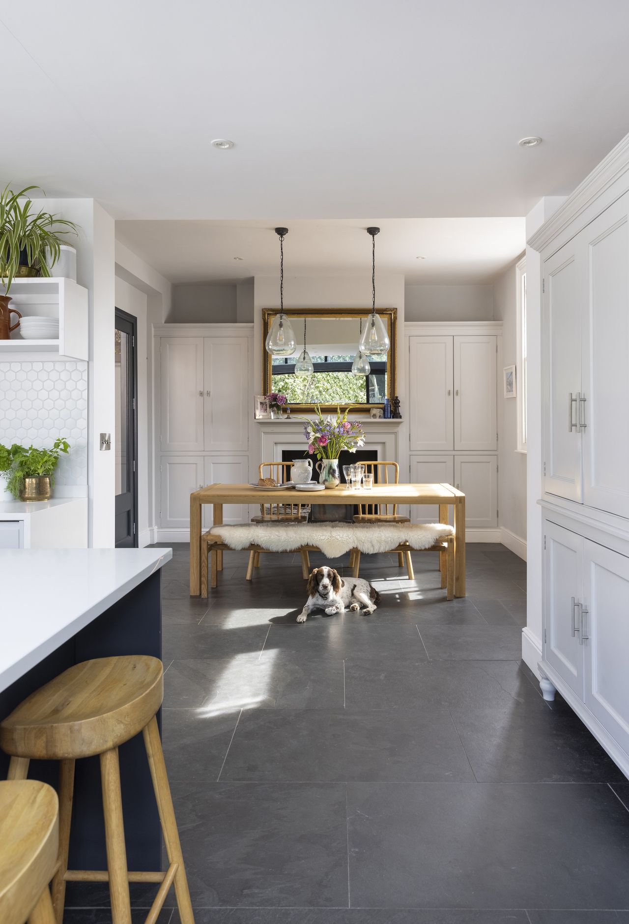 view to dining room from modern kitchen