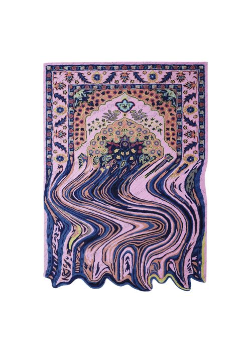 Hand-Tufted Wool Rug with Melted Pink Floral Motif