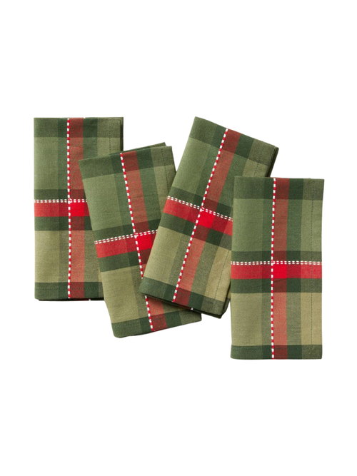 4ct Plaid Napkins Green