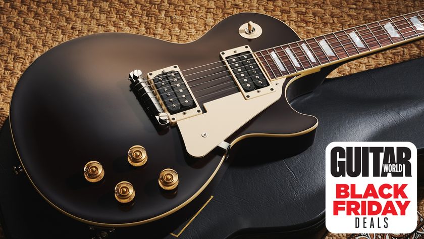 A Jeff Beck Epiphone electric guitar lying on a guitar case