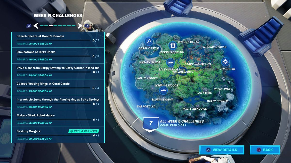 Ukentlige utfordringer gir mellom 25 og 50 tusen erfaringspoeng. (Bilde: Fortnite)