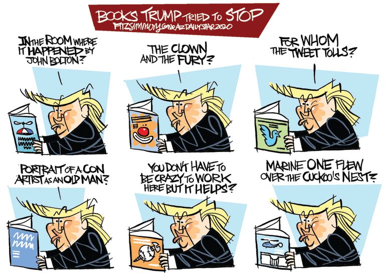 Political Cartoon U.S. Trump bolton stopped books