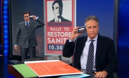 Jon Stewart and Stephen Colbert will have a battle of the apolitical marches on the National Mall. 