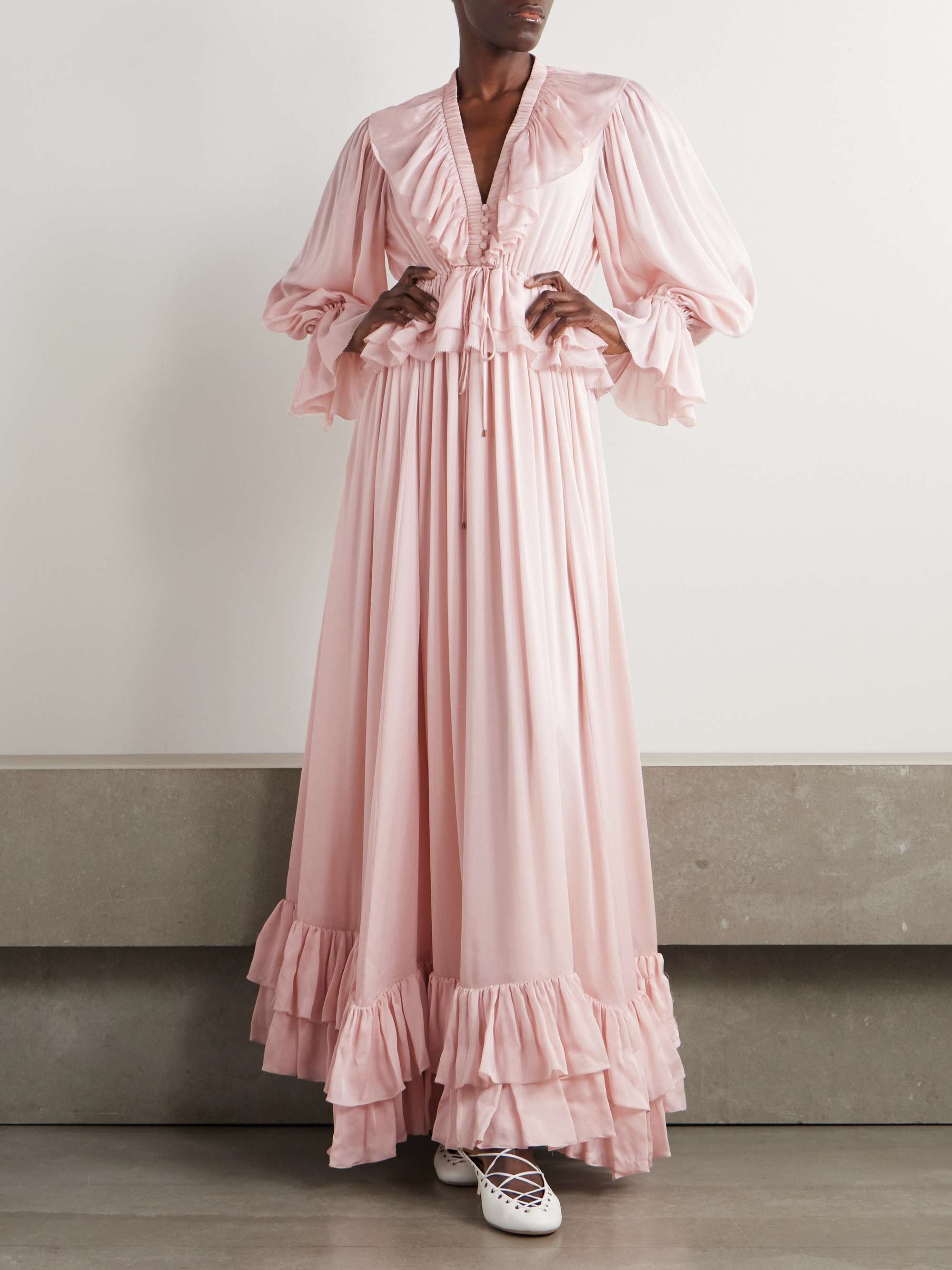 Ruffled Silk-Chiffon Gown