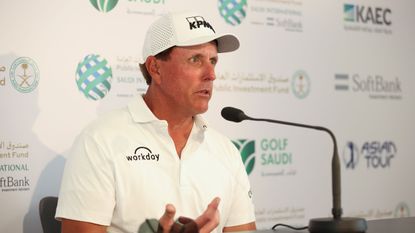 Phil Mickelson speaks at a press conference