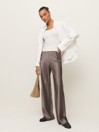 Gale Satin Mid Rise Bias Pant