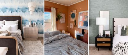 Trio of three small modern bedroom ideas.