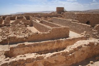 A view of the ruins at Masada, an ancient fortress in Israel near the Dead Sea.