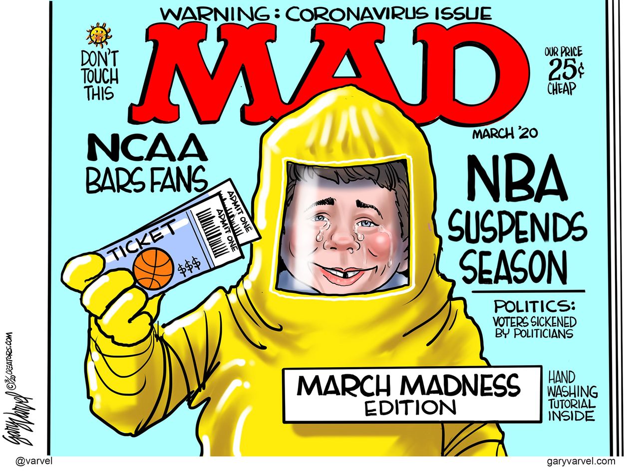 Editorial Cartoon U.S. March Madness NCAA canceled NBA suspends mad magazine coronavirus