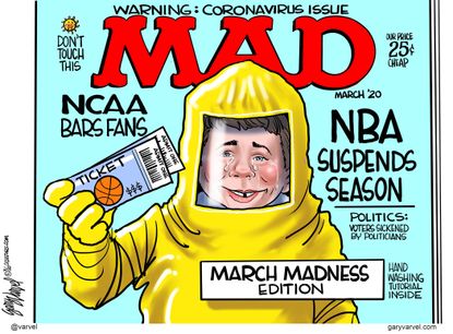 Editorial Cartoon U.S. March Madness NCAA canceled NBA suspends mad magazine coronavirus