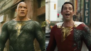 The Rock as Black Adam and Zachary Levi in Shazam 2.