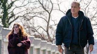 Mariana Treviño as Marisol and Tom Hanks in A Man Called Otto
