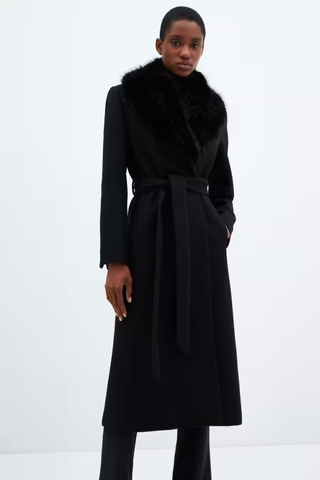 Detachable wool coat with fur-effect collar - Women