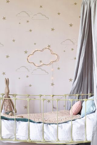 nursery bedroom ideas with starry wallpaper