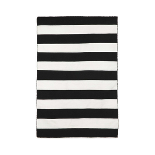 Pottery Barn black and white stripe outdoor rug