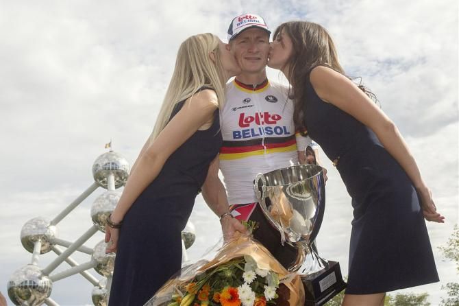 Brussels Cycling Classic champion Andre Greipel on the top step of the podium