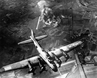 Bombing of a factory at Marienburg, Germany, on Oct. 9, 1943.