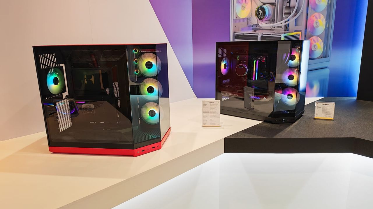 Two black colors of the HYTE Y50 RGB PC case at Computex 2026