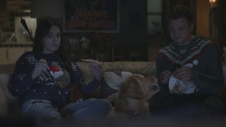 Clint Barton, Kate Bishop and Lucky eat pizza in Hawkeye episode 4